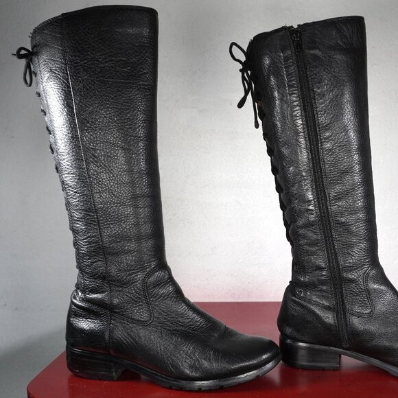 Women's Sofft Black Leather Knee High Low Heel Long Riding Fashion Boots 8.5 - Picture 5 of 9